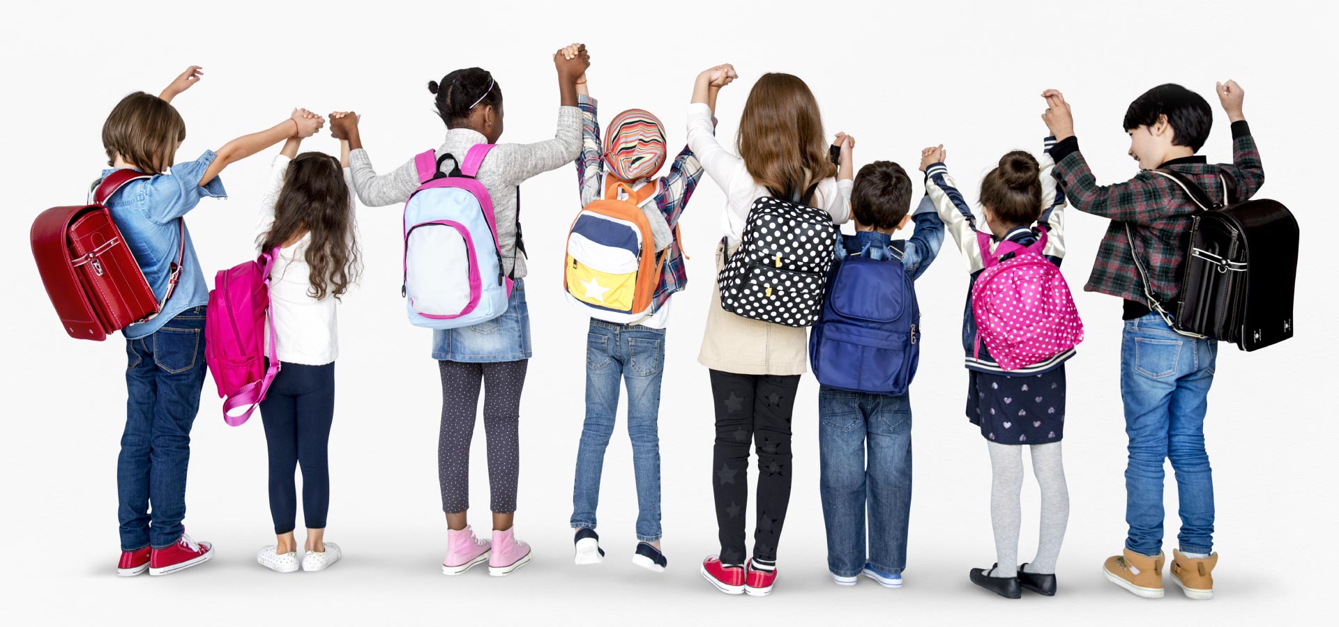 Children with backpacks shop
